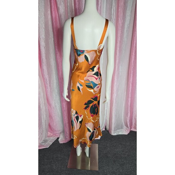 Reformation Marguerite 100% Silk Midi Electra Orange Floral Dress Size Small - Picture 8 of 12